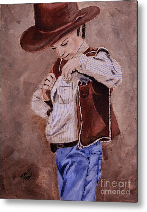 Cowboy Metal Print featuring the painting New Sheriff in Town by Jackie MacNair