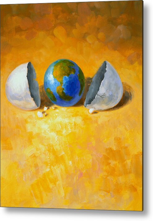 Globe Metal Print featuring the painting New World by Andrew Judd