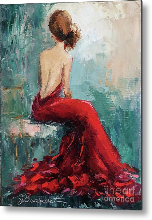 Red Dress Metal Print featuring the painting Night Approaching by Jennifer Beaudet