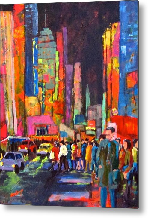 Night Metal Print featuring the painting Night Street in Theater District by Barbara O'Toole
