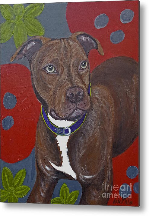 Pit Bull Metal Print featuring the painting Niko the Pit Bull by Ania M Milo