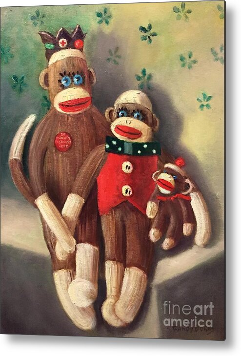 Sock Monkeys Metal Print featuring the painting No Monkey Business Here 2 by Rand Burns