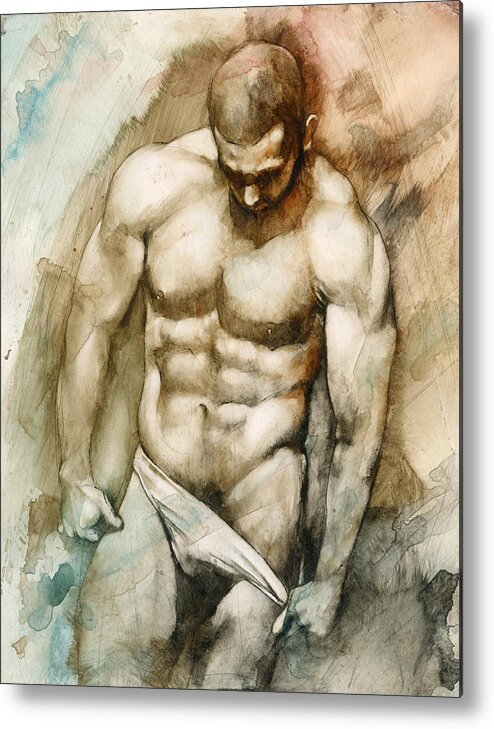 Male Metal Print featuring the painting Nude 49 by Chris Lopez