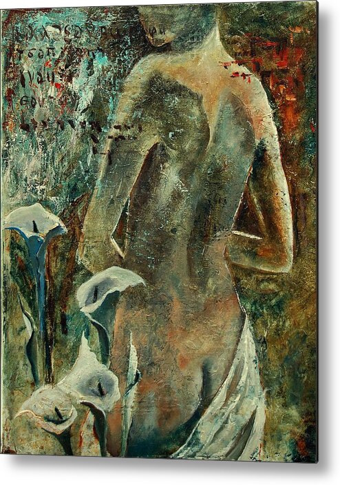 Girl Metal Print featuring the painting Nude and arums by Pol Ledent