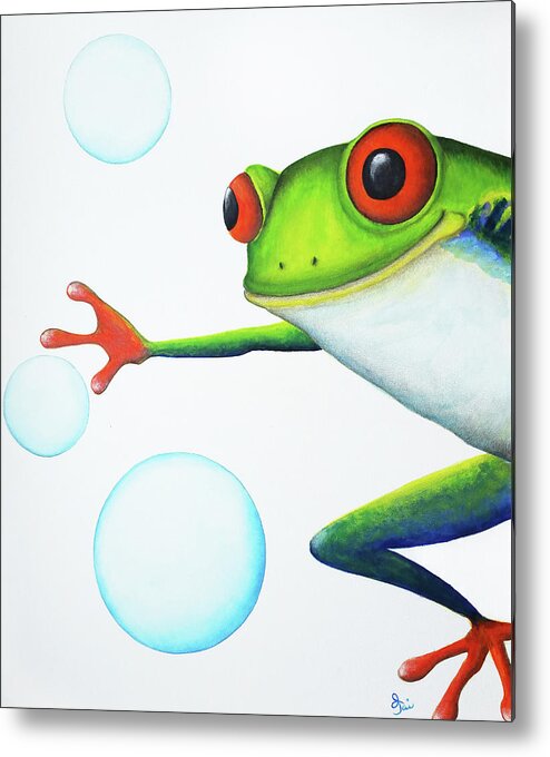 Frog Metal Print featuring the painting Oh Bubbles by Oiyee At Oystudio
