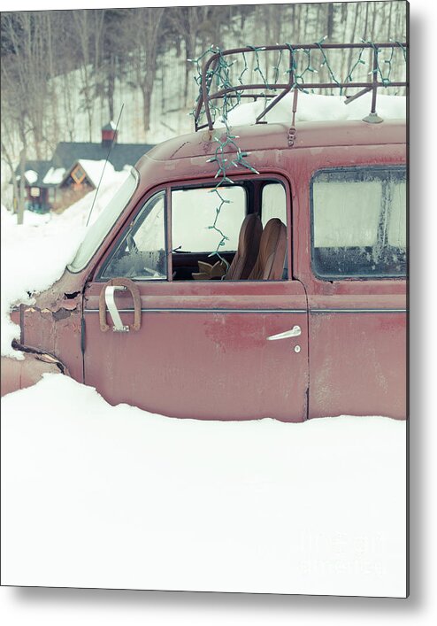 Vermont Metal Print featuring the photograph Old Car Buried in the Snow Woodstock Vermont by Edward Fielding