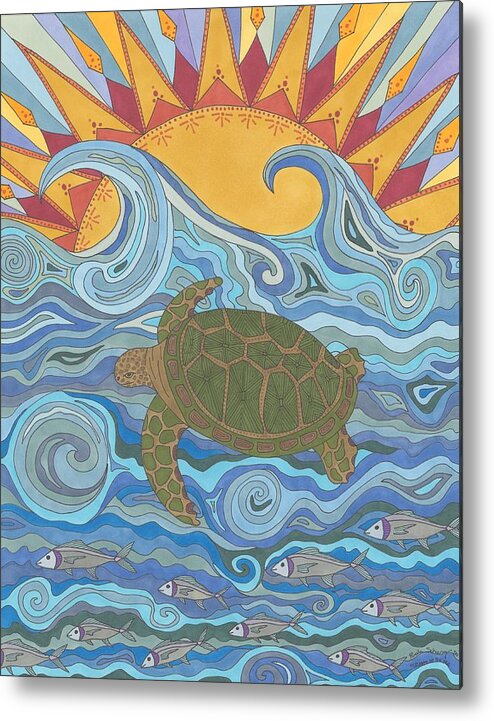 Sea Turtle Metal Print featuring the drawing Old Man of the Sea by Pamela Schiermeyer