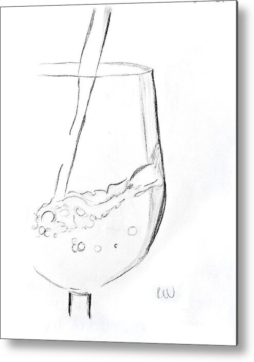Wine Metal Print featuring the drawing One drink behind without quote by Rebecca Wood