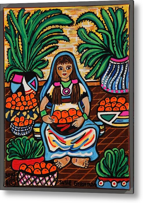 Native Girl Metal Print featuring the painting Orange Vendor by Susie Grossman