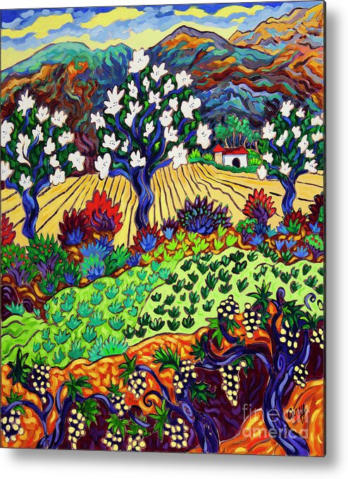 Orchard Metal Print featuring the painting Orchard Dance Fruit and Flowers by Cathy Carey