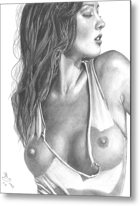 Pencil Drawings Metal Print featuring the drawing Original Pencil Drawing Nude Woman www.olgabell.ca by Olga Bell
