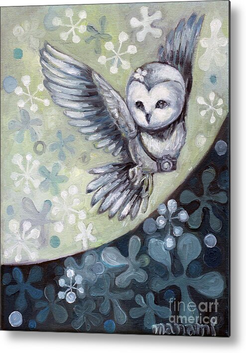 Owl Metal Print featuring the painting Owl Girl by Manami Lingerfelt