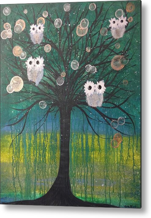 Owl Drawing Metal Print featuring the painting Owl Tree of Life #378 by MiMi Stirn