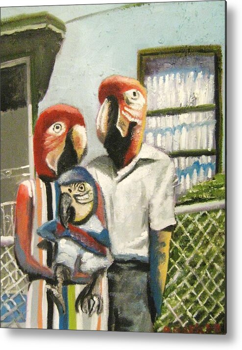 Parrots Metal Print featuring the painting Parrot Heads by Drew Eurek