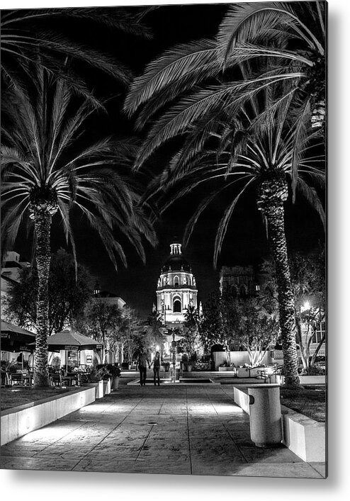 Pasadena Metal Print featuring the photograph Pasadena City Hall after Dark in Black and White by Randall Nyhof