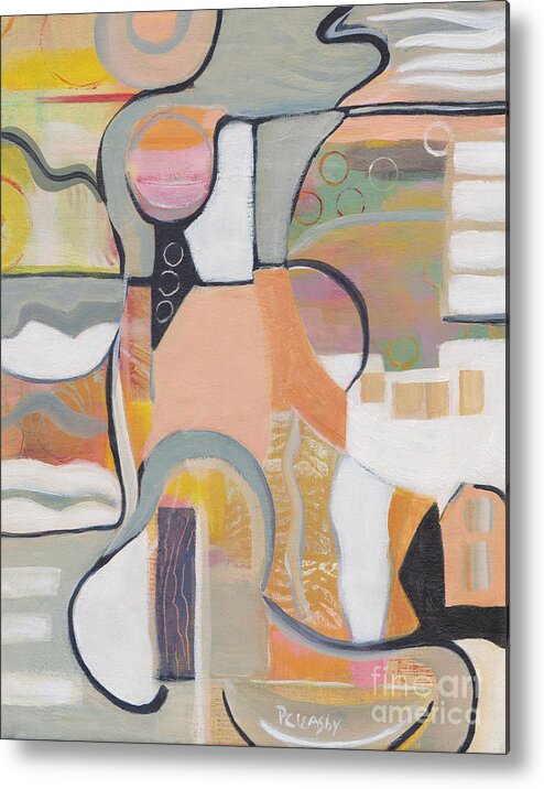 Modern Art Metal Print featuring the painting Peach Gray abstract by Patricia Cleasby