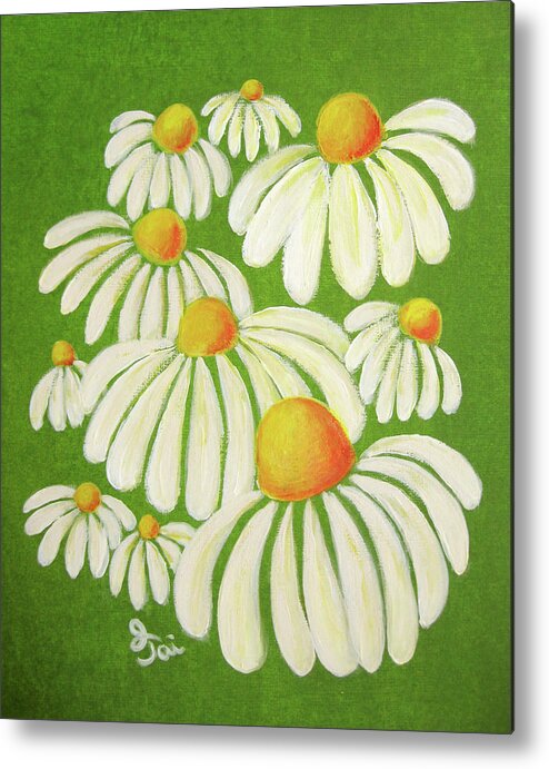 Daisy Metal Print featuring the painting Perky Daisies by Oiyee At Oystudio