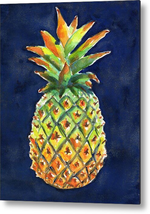 Pineapple Metal Print featuring the painting Pineapple Ripe Watercolor by Carlin Blahnik CarlinArtWatercolor
