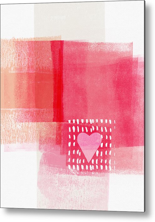 Heart Metal Print featuring the mixed media Pink and White Minimal Heart- Art by Linda Woods by Linda Woods