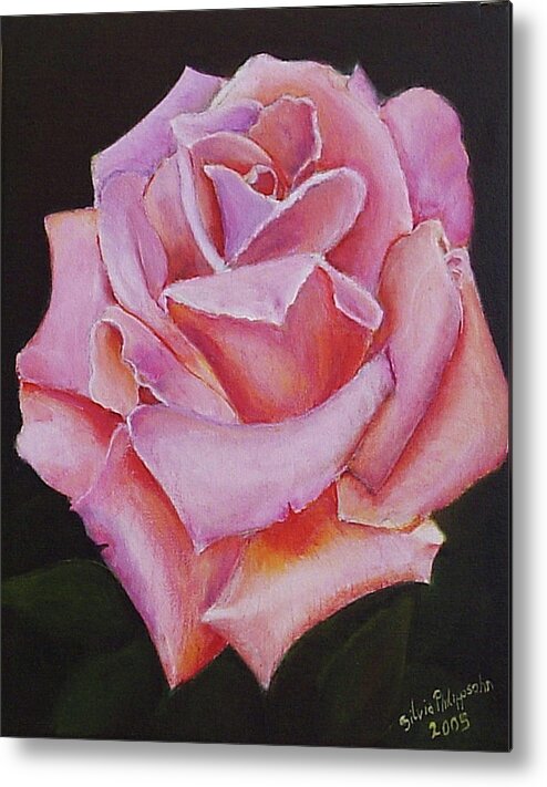 Rose Metal Print featuring the painting Pink Rose by Silvia Philippsohn