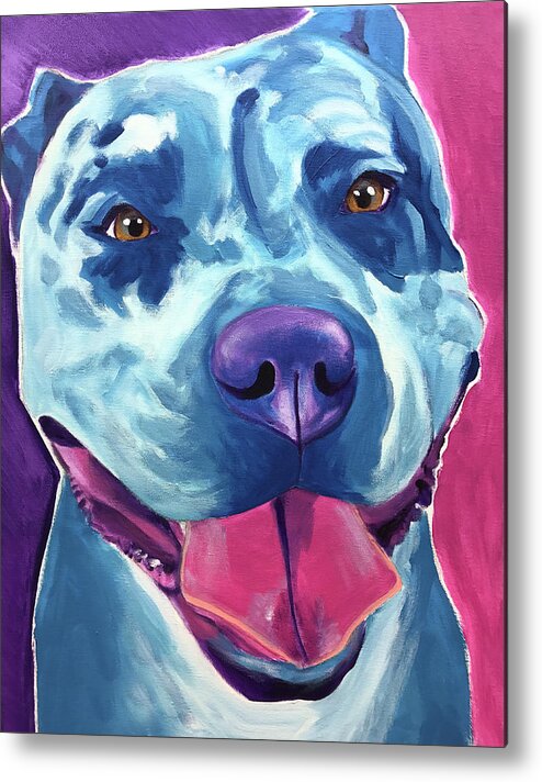 Pet Portrait Metal Print featuring the painting Pit Bull - Merle by Dawg Painter