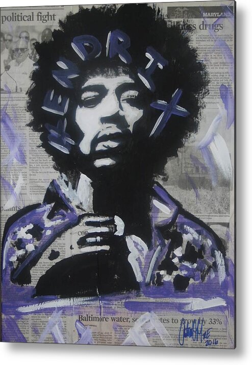 Jimi Hendrix Metal Print featuring the painting Political Jimi by Antonio Moore