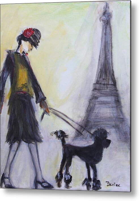 Lady Metal Print featuring the painting Poodle in Paris by Denice Palanuk Wilson