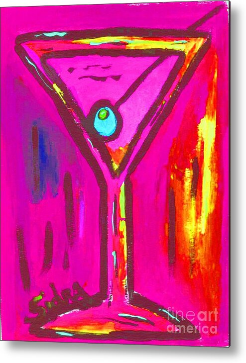 Martini Metal Print featuring the painting Pop Art Martini Pink Neon Series 1989 by Sidra Myers