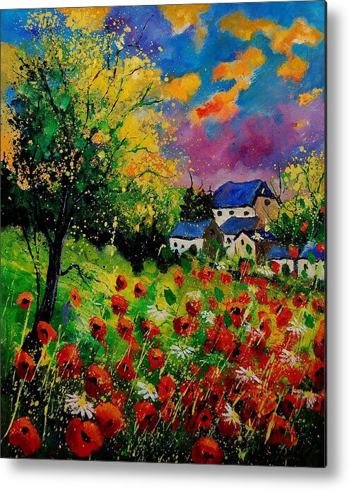 Landscape Metal Print featuring the painting Poppies and daisies 560110 by Pol Ledent