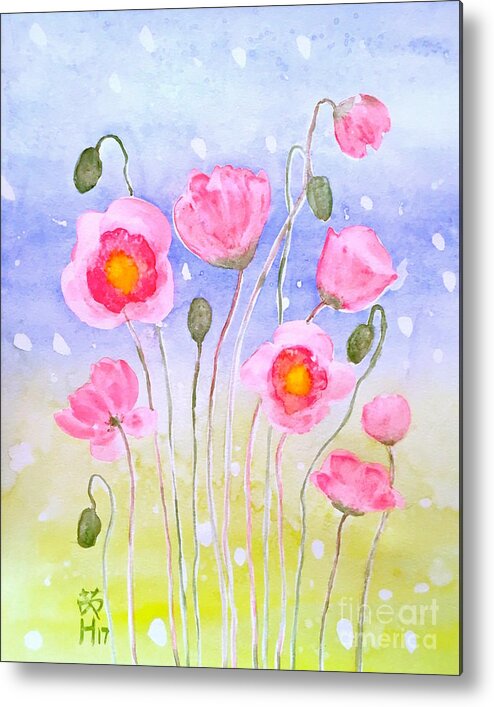 Flower Metal Print featuring the painting Poppies by Wonju Hulse