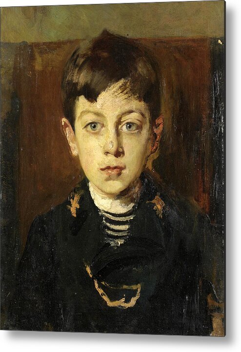 Cesare Tallone Metal Print featuring the painting Portrait Of Enrico Petiti As A Young Boy by Cesare Tallone
