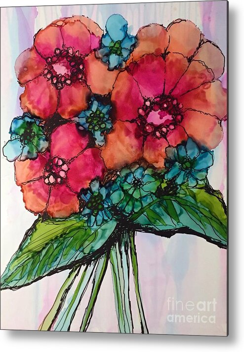 Alcohol Ink Metal Print featuring the painting Posies by Beth Kluth