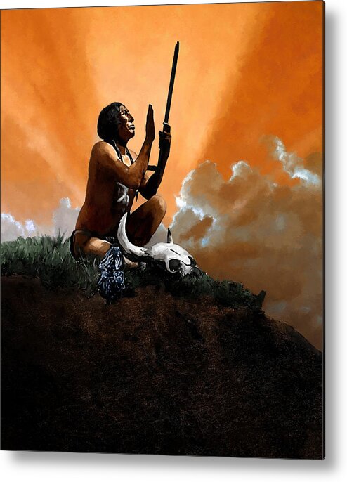 Native American Metal Print featuring the painting Prayer to the Great Mystery by Rick Mosher