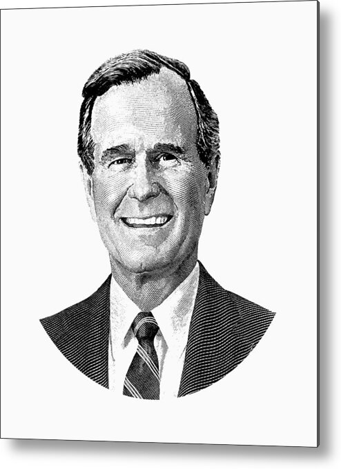 George Bush Metal Print featuring the digital art President George H. W. Bush Graphic Black and White by War Is Hell Store