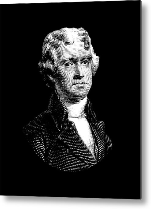 Thomas Jefferson Metal Print featuring the digital art President Thomas Jefferson - Black And White by War Is Hell Store