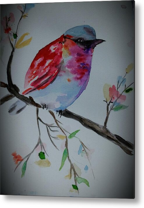 Finch Metal Print featuring the painting Pretty little Finch by Stacie Siemsen
