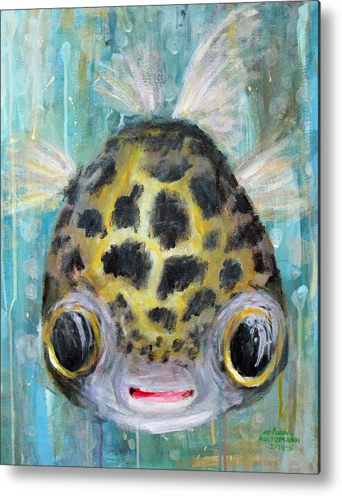 Puffer Fish Metal Print featuring the painting Puffy Underwater by Arleana Holtzmann