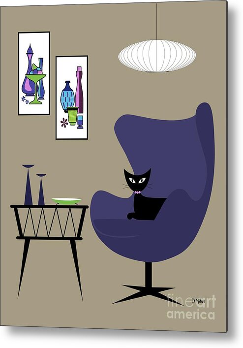 Mid Century Metal Print featuring the digital art Purple Egg Chair with Gravel Art by Donna Mibus