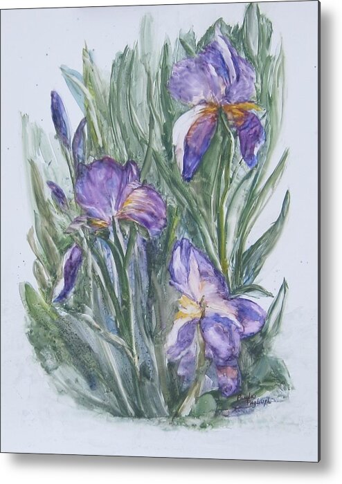 Painting Metal Print featuring the painting Purple Iris Watercolor by Paula Pagliughi