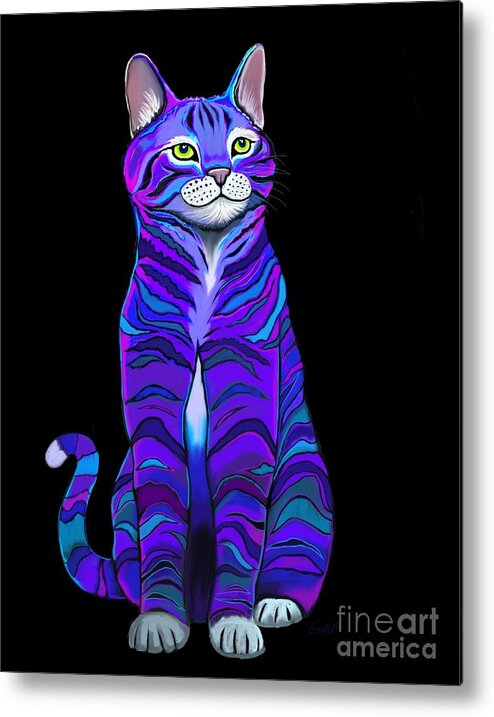Cat Metal Print featuring the digital art Purple Striped Cat by Nick Gustafson
