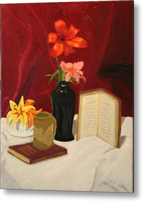 Still Life Metal Print featuring the painting Quiet Spot by Robert Tower