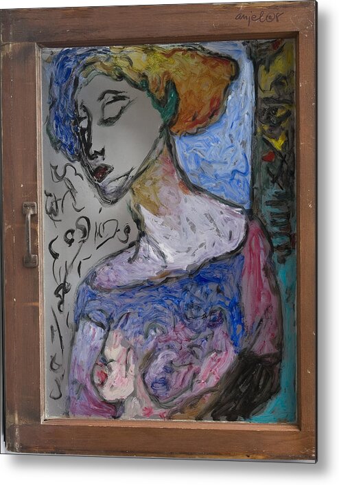 Glass Metal Print featuring the painting Rachel in reverse by Mykul Anjelo