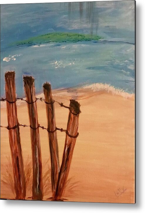 Acrylic Metal Print featuring the painting Lonely Beach by Laura Jaffe