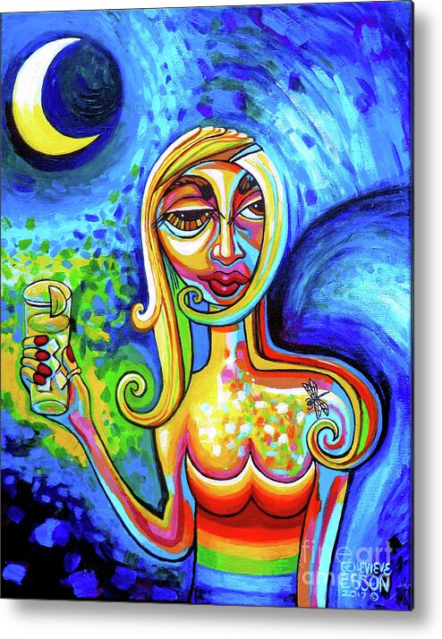 Wine Metal Print featuring the painting Rainbow Woman With A Crescent moon by Genevieve Esson