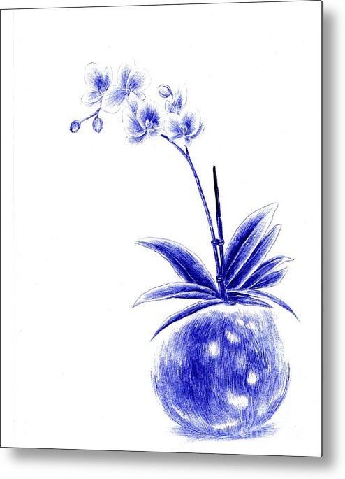 Blue Metal Print featuring the drawing Rare Beauty by Alice Chen