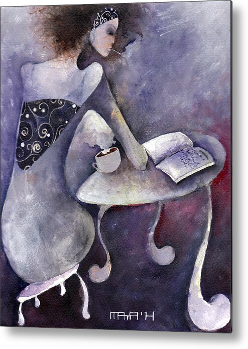 Woman Metal Print featuring the painting Recipies book by Maya Manolova