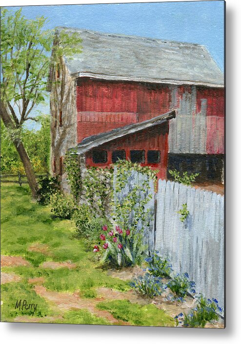 Bucks County Metal Print featuring the painting Red Barn and Gray Fence by Margie Perry