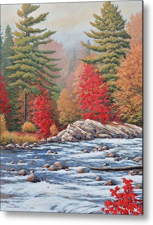 Jake Vandenbrink Metal Print featuring the painting Red Maples, White Water by Jake Vandenbrink
