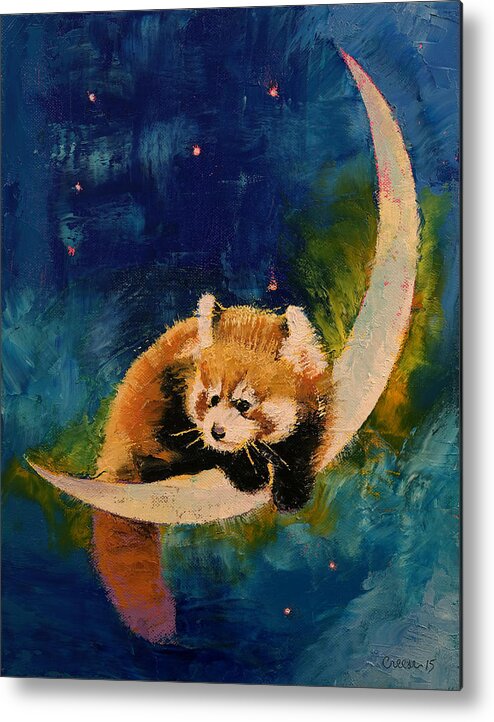 Art Metal Print featuring the painting Red Panda Moon by Michael Creese