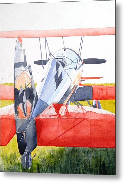 Biplane Metal Print featuring the painting Reflection on Biplane by John Neeve
